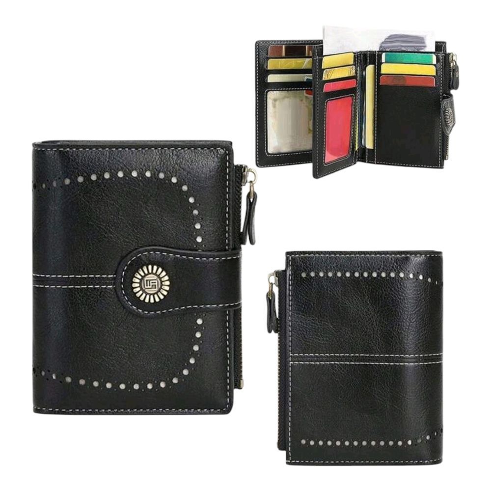 Stylish Black Leather Wallet with Stud Accents